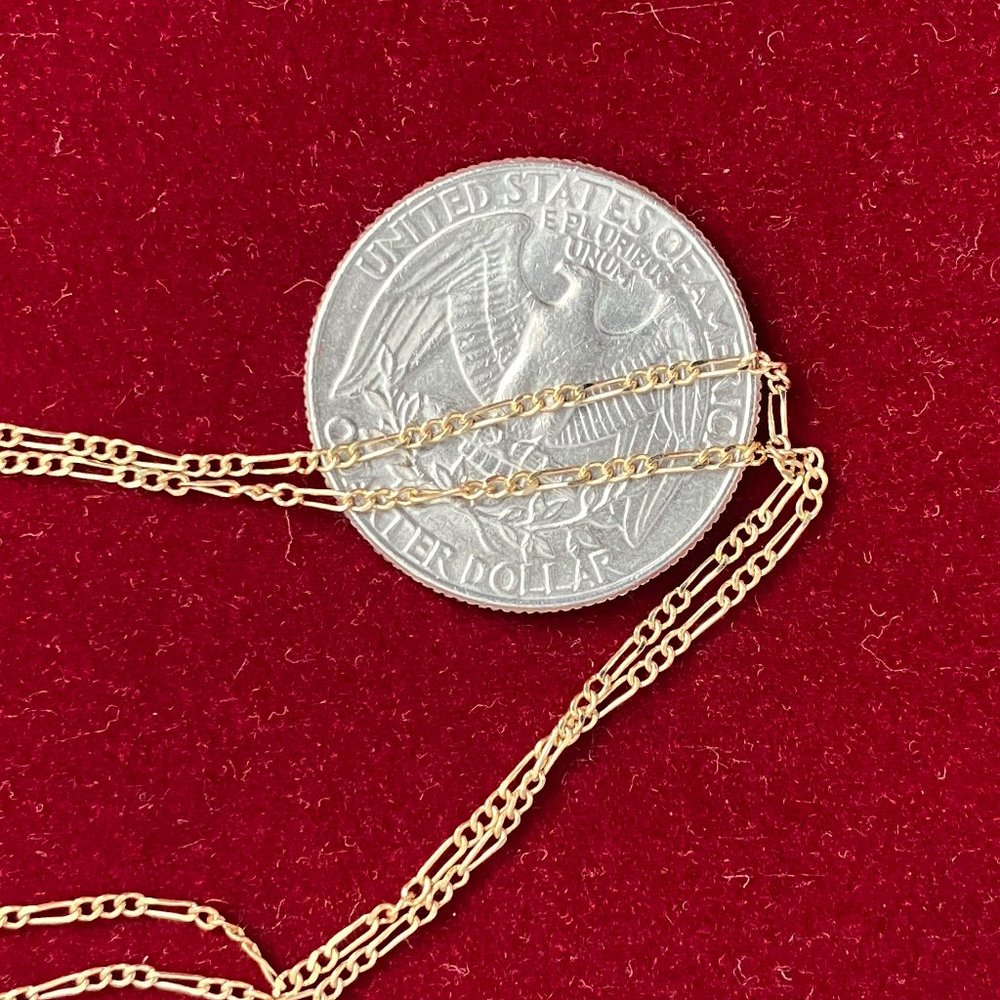 2 Linked Solid 14 K Gold 7 inch Figaro Bracelets - Picture 3 of 7